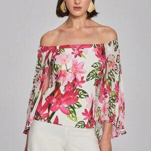Floral Print Chiffon Off-the-Shoulder Top - Joseph Ribkoff